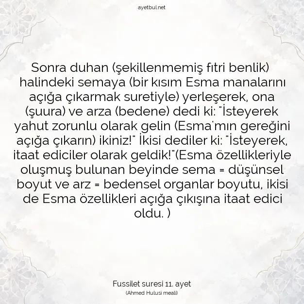 Ayetbul | Kuran Mealleri | Quran | Fussilet suresi 11. ayet