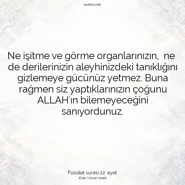 Ayetbul | Kuran Mealleri | Quran | Fussilet suresi 22. ayet