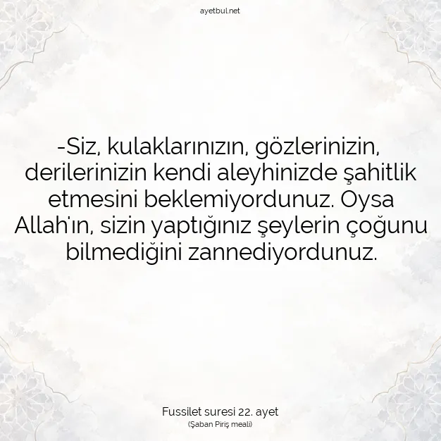 Ayetbul | Kuran Mealleri | Quran | Fussilet suresi 22. ayet