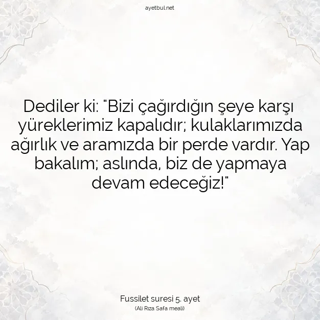 Ayetbul | Kuran Mealleri | Quran | Fussilet suresi 5. ayet