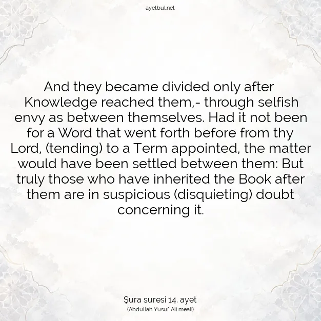 Ayetbul | Kuran Mealleri | Quran | Şura suresi 14. ayet