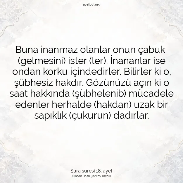Ayetbul | Kuran Mealleri | Quran | Şura suresi 18. ayet