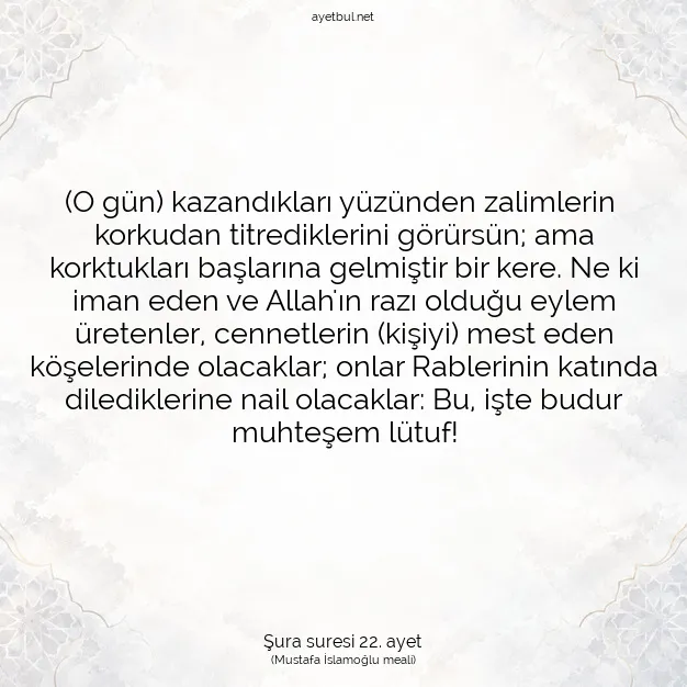 Ayetbul | Kuran Mealleri | Quran | Şura suresi 22. ayet