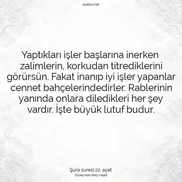 Ayetbul | Kuran Mealleri | Quran | Şura suresi 22. ayet