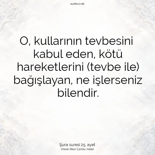 Ayetbul | Kuran Mealleri | Quran | Şura suresi 25. ayet