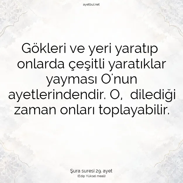 Ayetbul | Kuran Mealleri | Quran | Şura suresi 29. ayet