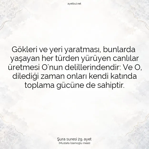 Ayetbul | Kuran Mealleri | Quran | Şura suresi 29. ayet