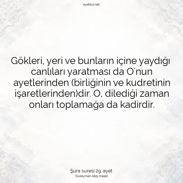 Ayetbul | Kuran Mealleri | Quran | Şura suresi 29. ayet