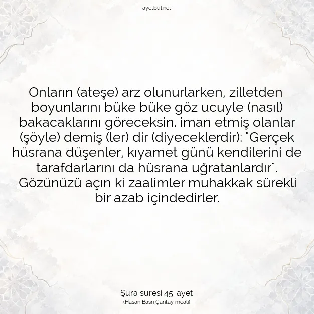 Ayetbul | Kuran Mealleri | Quran | Şura suresi 45. ayet