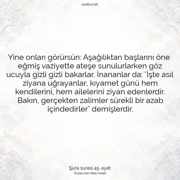 Ayetbul | Kuran Mealleri | Quran | Şura suresi 45. ayet