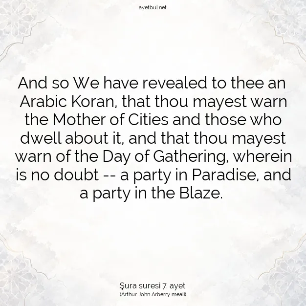 Ayetbul | Kuran Mealleri | Quran | Şura suresi 7. ayet