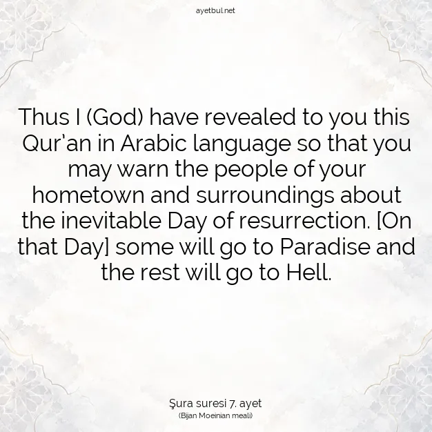 Ayetbul | Kuran Mealleri | Quran | Şura suresi 7. ayet