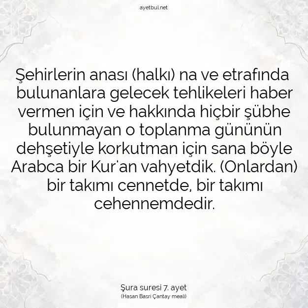 Ayetbul | Kuran Mealleri | Quran | Şura suresi 7. ayet