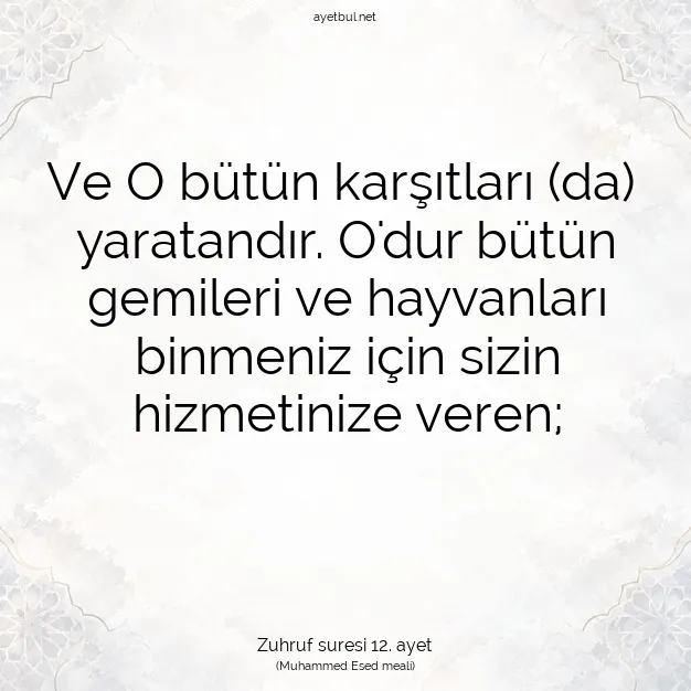 Ayetbul | Kuran Mealleri | Quran | Zuhruf suresi 12. ayet