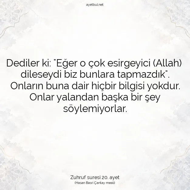Ayetbul | Kuran Mealleri | Quran | Zuhruf suresi 20. ayet