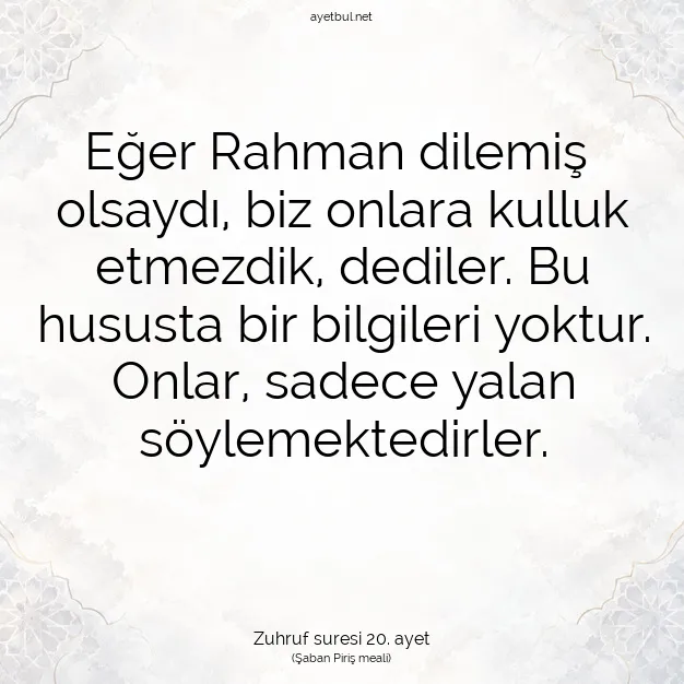 Ayetbul | Kuran Mealleri | Quran | Zuhruf suresi 20. ayet