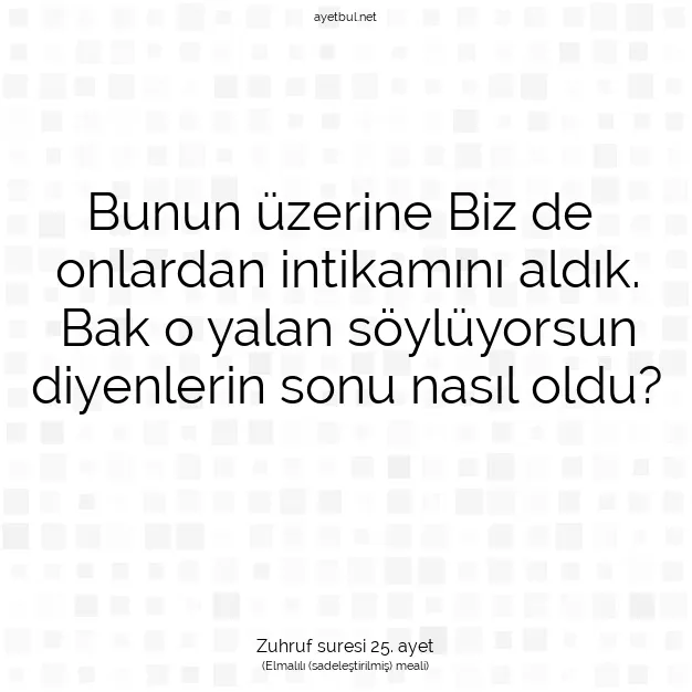 Ayetbul | Kuran Mealleri | Quran | Zuhruf suresi 25. ayet