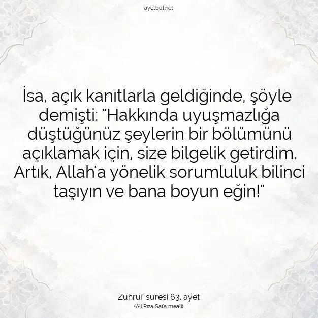 Ayetbul | Kuran Mealleri | Quran | Zuhruf suresi 63. ayet