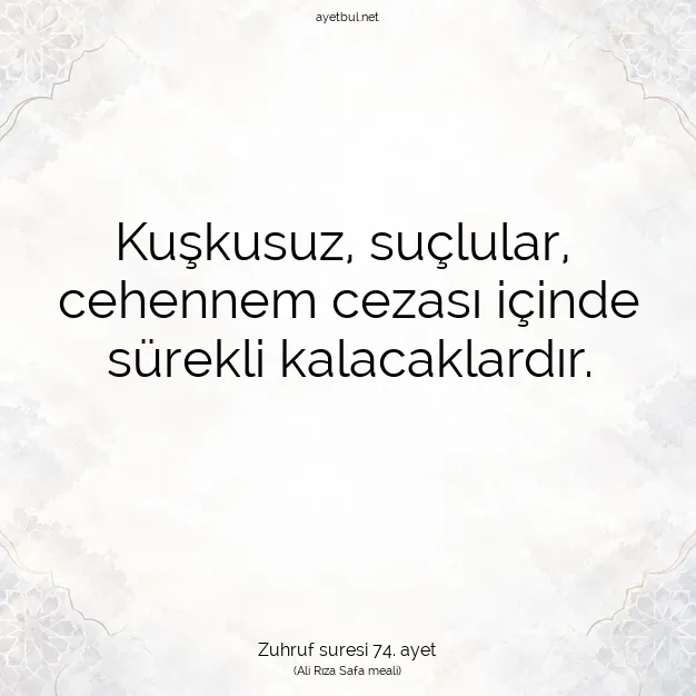 Ayetbul | Kuran Mealleri | Quran | Zuhruf suresi 74. ayet