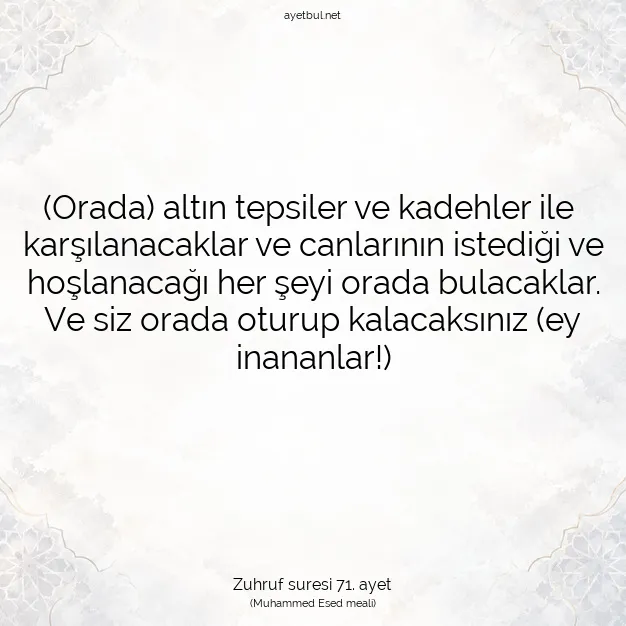 Ayetbul | Kuran Mealleri | Quran | Zuhruf suresi 71. ayet