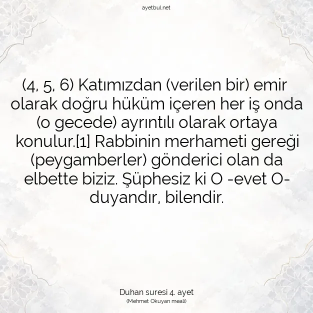 Ayetbul | Kuran Mealleri | Quran | Duhan suresi 4. ayet