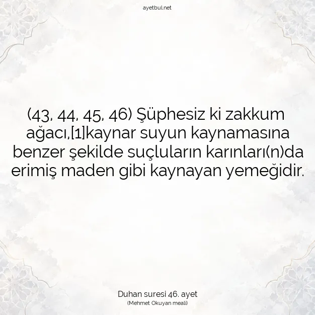 Ayetbul | Kuran Mealleri | Quran | Duhan suresi 46. ayet