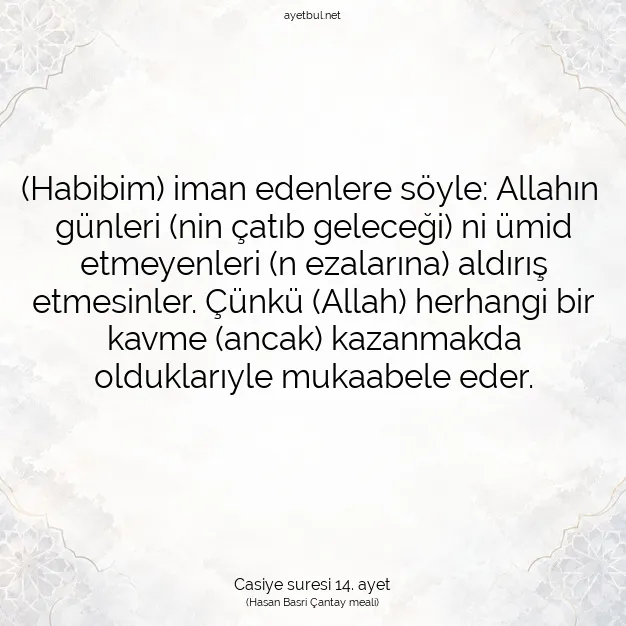 Ayetbul | Kuran Mealleri | Quran | Casiye suresi 14. ayet