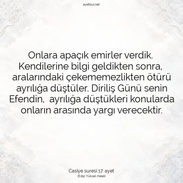 Ayetbul | Kuran Mealleri | Quran | Casiye suresi 17. ayet