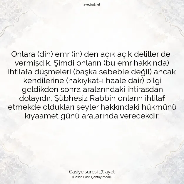 Ayetbul | Kuran Mealleri | Quran | Casiye suresi 17. ayet