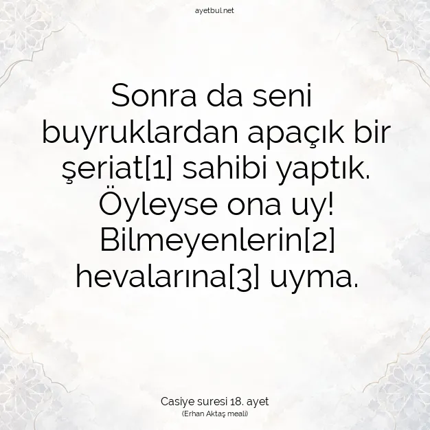 Ayetbul | Kuran Mealleri | Quran | Casiye suresi 18. ayet