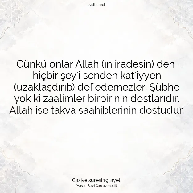 Ayetbul | Kuran Mealleri | Quran | Casiye suresi 19. ayet