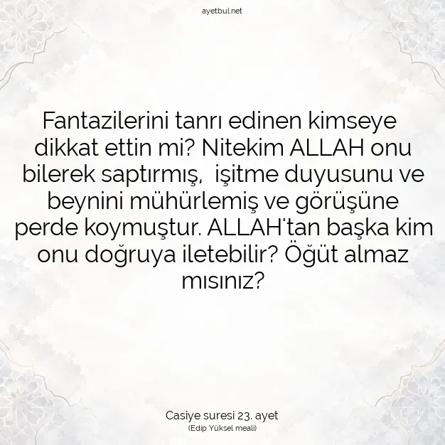 Ayetbul | Kuran Mealleri | Quran | Casiye suresi 23. ayet
