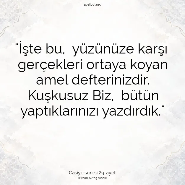 Ayetbul | Kuran Mealleri | Quran | Casiye suresi 29. ayet