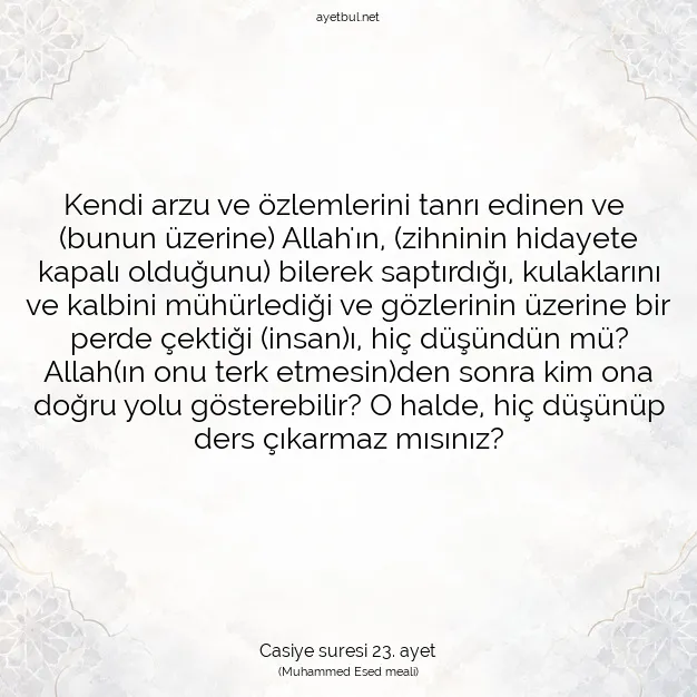 Ayetbul | Kuran Mealleri | Quran | Casiye suresi 23. ayet