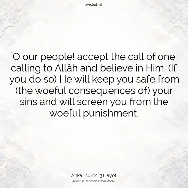 Ayetbul | Kuran Mealleri | Quran | Ahkaf suresi 31. ayet