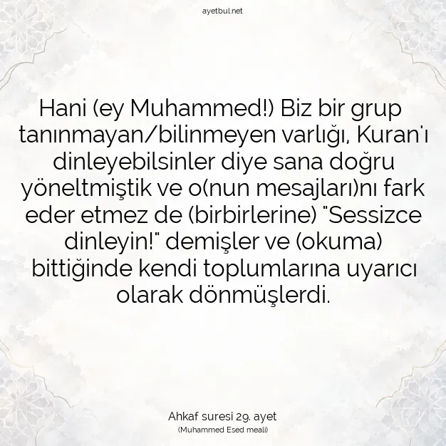 Ayetbul | Kuran Mealleri | Quran | Ahkaf suresi 29. ayet