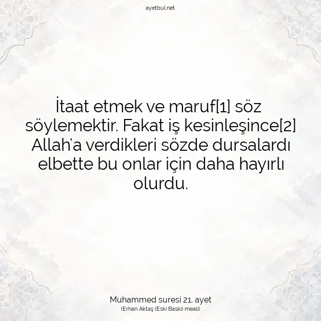 Ayetbul | Kuran Mealleri | Quran | Muhammed suresi 21. ayet