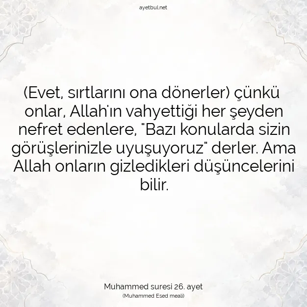 Ayetbul | Kuran Mealleri | Quran | Muhammed suresi 26. ayet