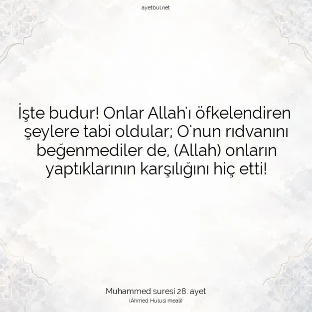 Ayetbul | Kuran Mealleri | Quran | Muhammed suresi 28. ayet