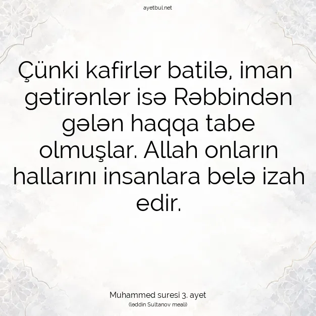 Ayetbul | Kuran Mealleri | Quran | Muhammed suresi 3. ayet