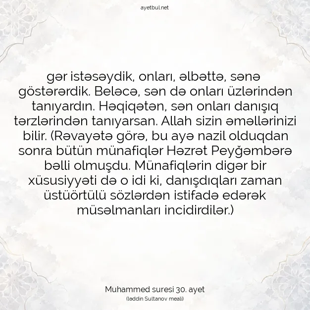 Ayetbul | Kuran Mealleri | Quran | Muhammed suresi 30. ayet