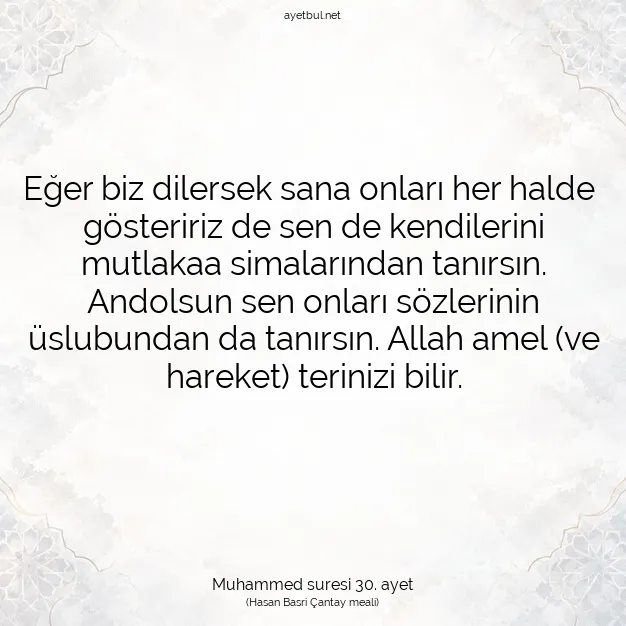 Ayetbul | Kuran Mealleri | Quran | Muhammed suresi 30. ayet