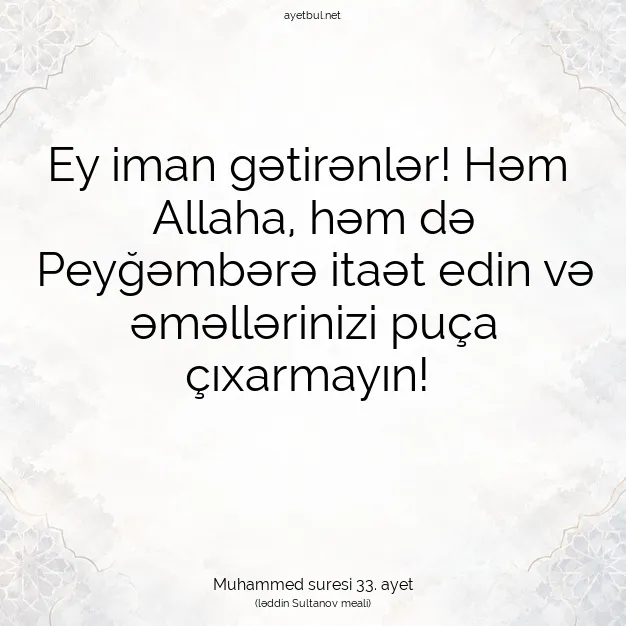 Ayetbul | Kuran Mealleri | Quran | Muhammed suresi 33. ayet