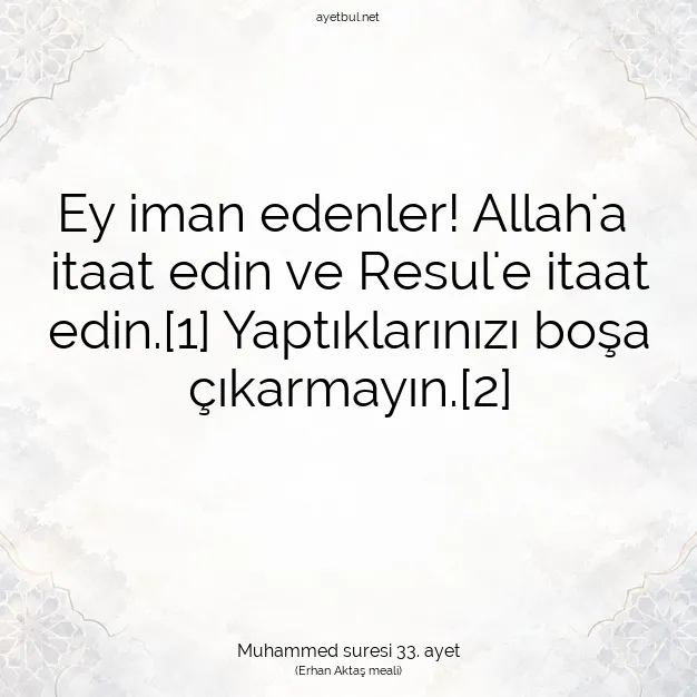 Ayetbul | Kuran Mealleri | Quran | Muhammed suresi 33. ayet