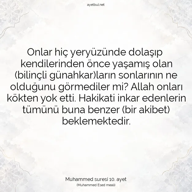 Ayetbul | Kuran Mealleri | Quran | Muhammed suresi 10. ayet