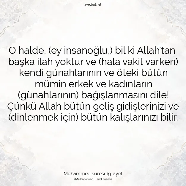 Ayetbul | Kuran Mealleri | Quran | Muhammed suresi 19. ayet