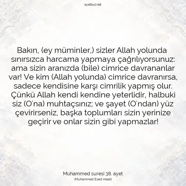 Ayetbul | Kuran Mealleri | Quran | Muhammed suresi 38. ayet