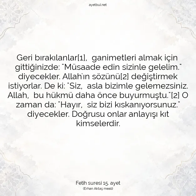 Ayetbul | Kuran Mealleri | Quran | Fetih suresi 15. ayet