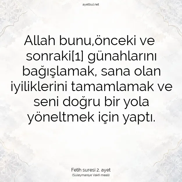 Ayetbul | Kuran Mealleri | Quran | Fetih suresi 2. ayet