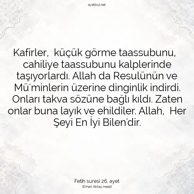 Ayetbul | Kuran Mealleri | Quran | Fetih suresi 26. ayet